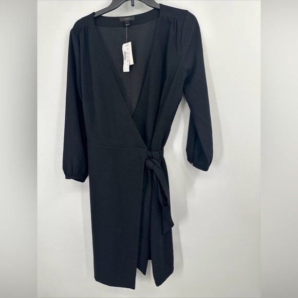 J Crew Wrap Dress Black Crepe Three Quarter Sleeves Size 6 H6292 - Picture 3 of 6